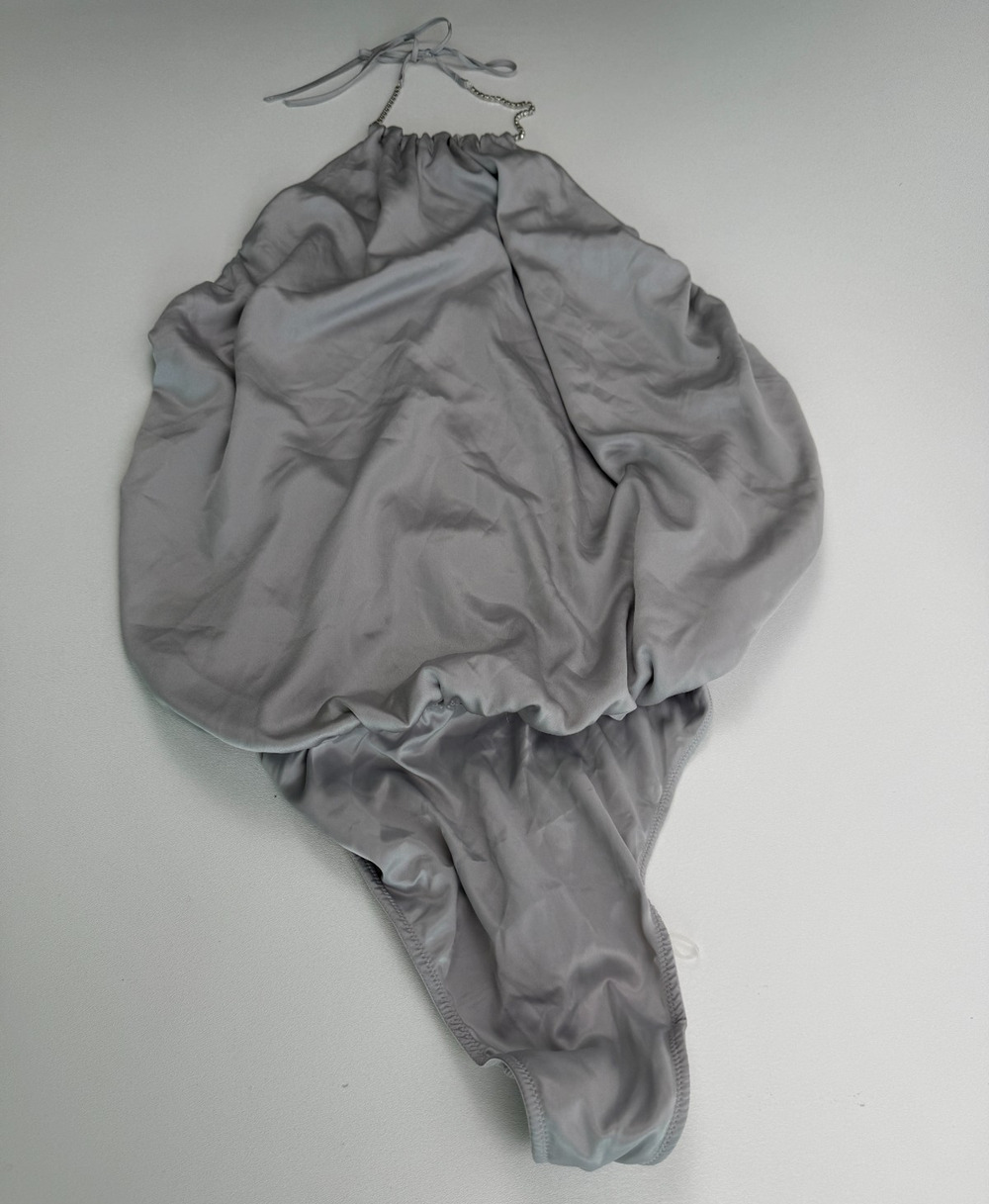 Victoria's Secret Satin Rhinestone Strap Teddy Snap On Bodysuit Gray XL NWT